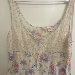 Vintage Cottagecore Cotton Slip Dress Butterfly Cream Purple Floral Blouse